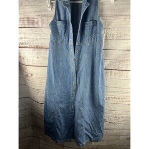 True Blue Denim Midi Dress Women’s 9/10 Blue Modest Button Front Vintage 90s